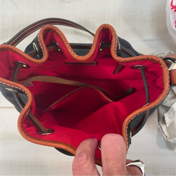 Dooney & Bourke Black Tan Saffiano Crossbody Drawstring bag - Picture 10 of 12